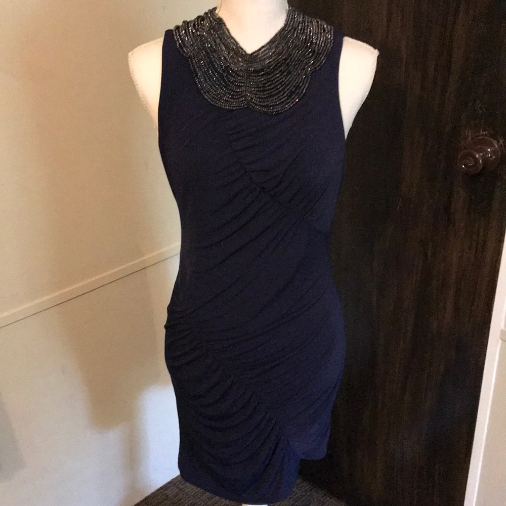 Bcbgeneration Form Fitting Navy Ruched Dress - M - image 1